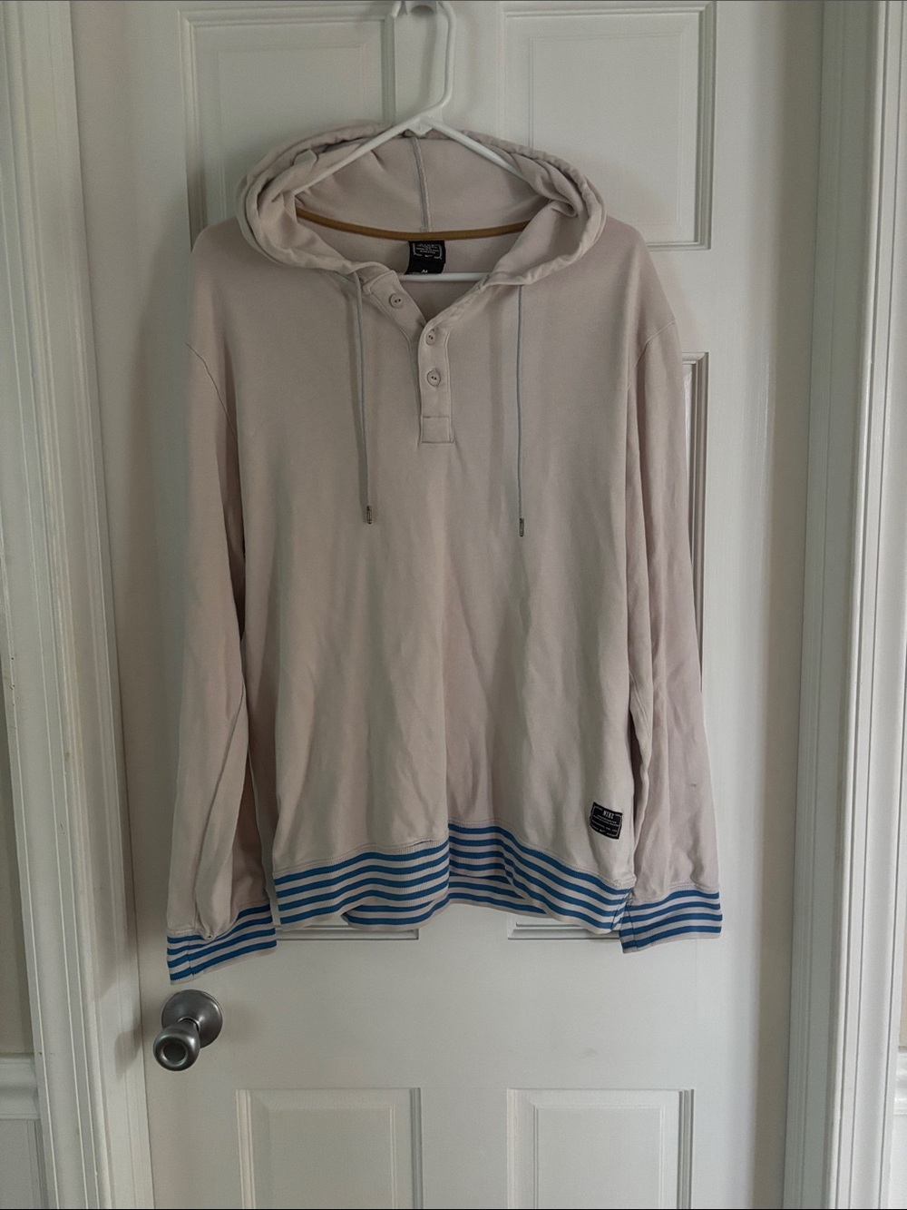 Nike Beige Hooded Henley with Blue Stripe Hem